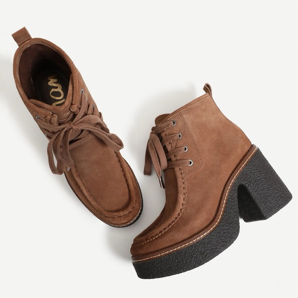 NWOT Sam Edelman Leather Walnut Brown Shaw Lace Up Bootie - Picture 2 of 7